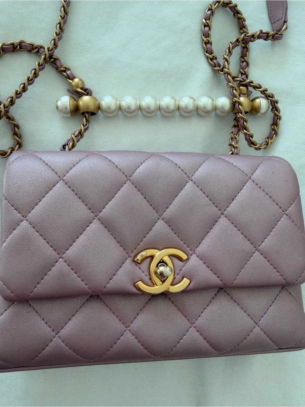 CHANEL Quilted Mini Flap Bag in Dusty Lavender with Gold Hardware